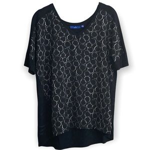 Apt. 9 Black w/ Grey Print Short-sleeved T-Shirt Style Top Petite Large EUC